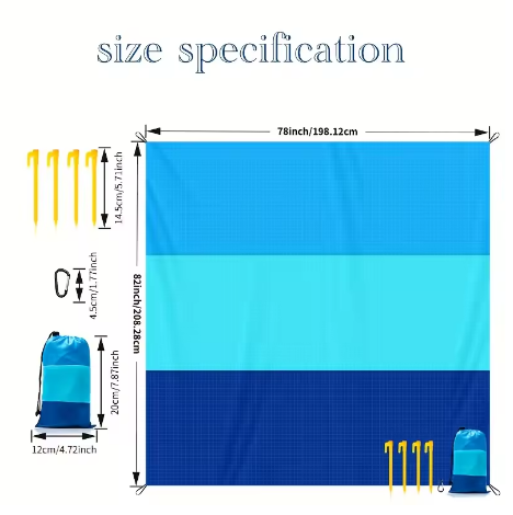 Large Waterproof Sandproof Beach Mat 2x2.1m – Outdoor Picnic & Camping Blanket