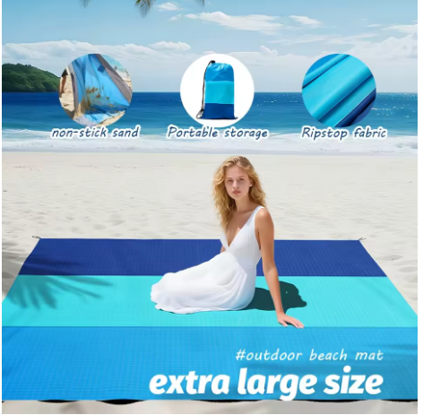Large Waterproof Sandproof Beach Mat 2x2.1m – Outdoor Picnic & Camping Blanket